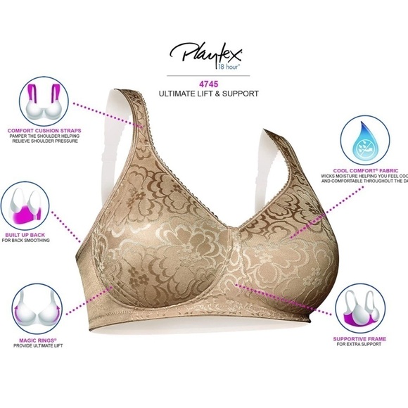 Playtex 18 Hour Bra Ultimate Lift & Support 38 D Nude Wireless Full Coverage 2pk - Picture 6 of 15